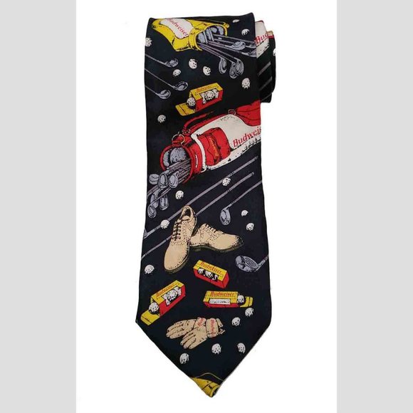 NEW Budweiser Golfing Pattern Tie Silk Handmade 1999 Men's - Picture 1 of 1